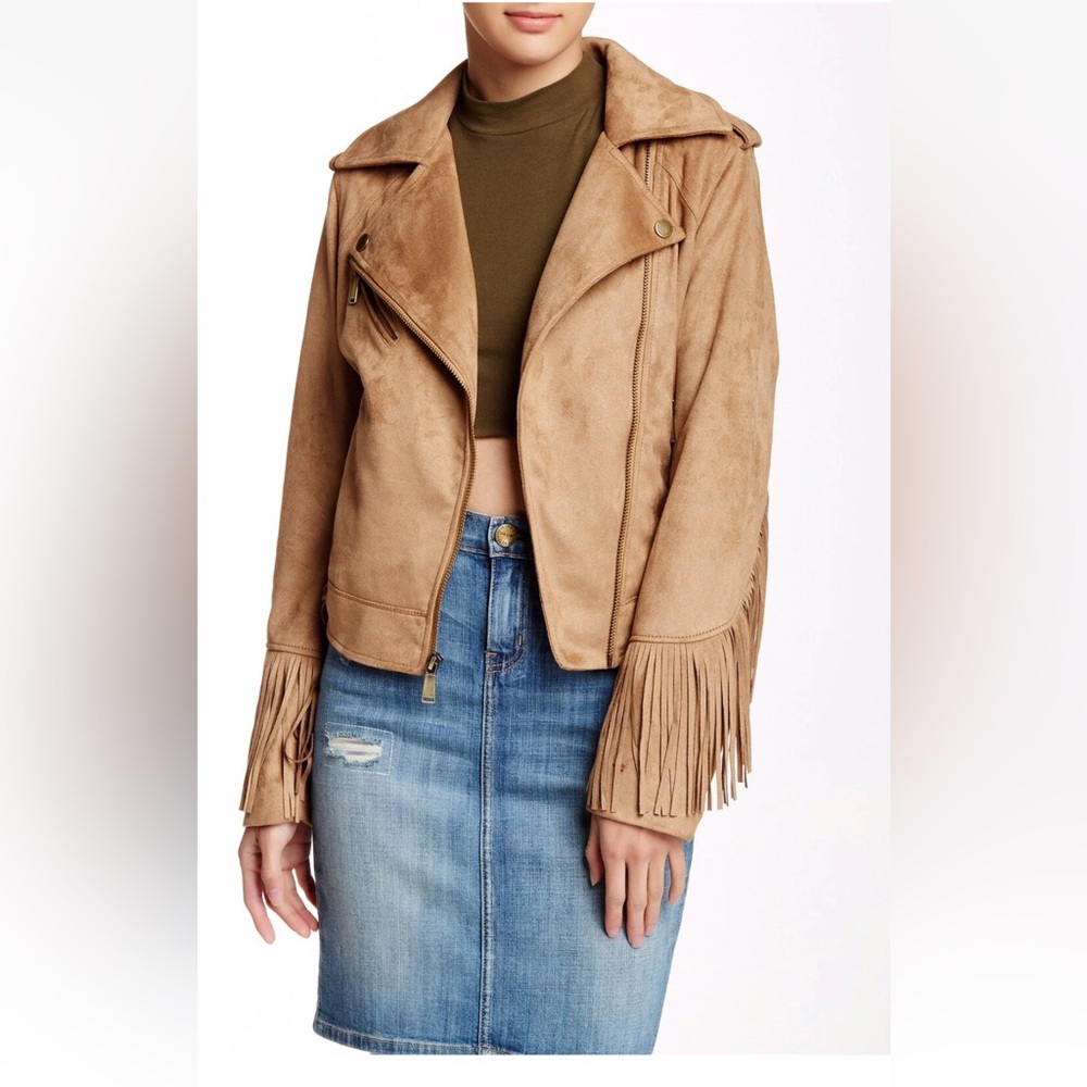 NWT BCBGenaration Camel Fringe Faux Suede Jacket